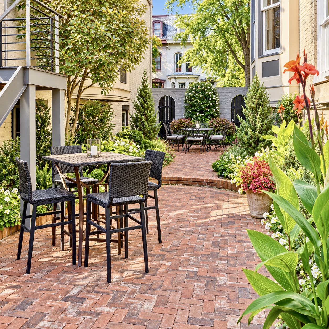 Shared courtyard at the Corcoran property